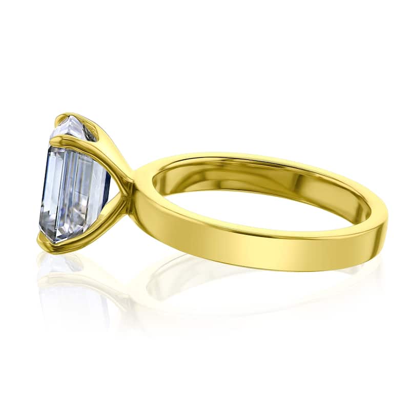 Kobelli 3 Carat Lab Grown Diamond Certified 14k Solid Gold Emerald-cut 3mm Plain Cigar Band Havana Engagement Ring (EF/VS)