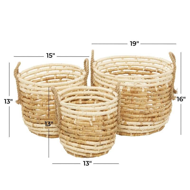 Seagrass Handmade Two Toned Storage Basket with Handles - Set of 3 Beige - Roche River Decor
