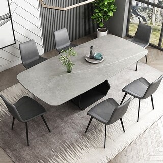 71" Sintered Stone Dining Table for 6-8, Modern Gray Kitchen Table with ...