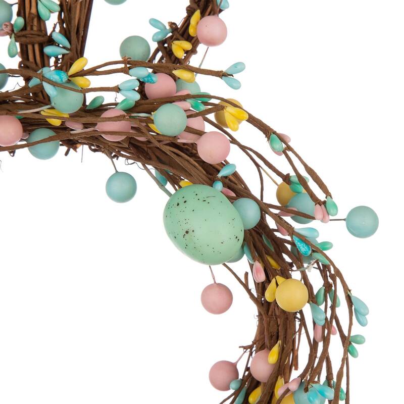 Glitzhome Easter Bunny Shaped Wreath with Eggs Satin Ribbon Bow Basket