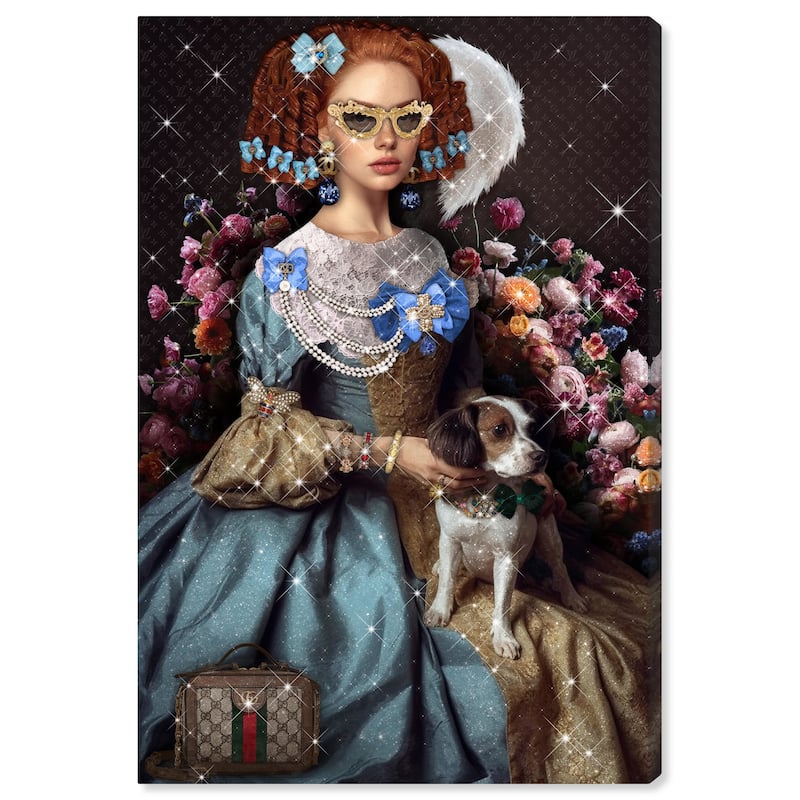 Wynwood Studio Canvas Fashion and Glam Luxe Girl with Dog Blue and Traditional Wall Art Canvas Print - 36 x 24