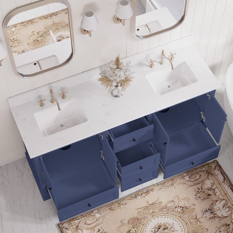 72-Inch Elegant Solid Wood Bathroom Vanity with Ceramic Top, Double Sinks, and Ample Storage
