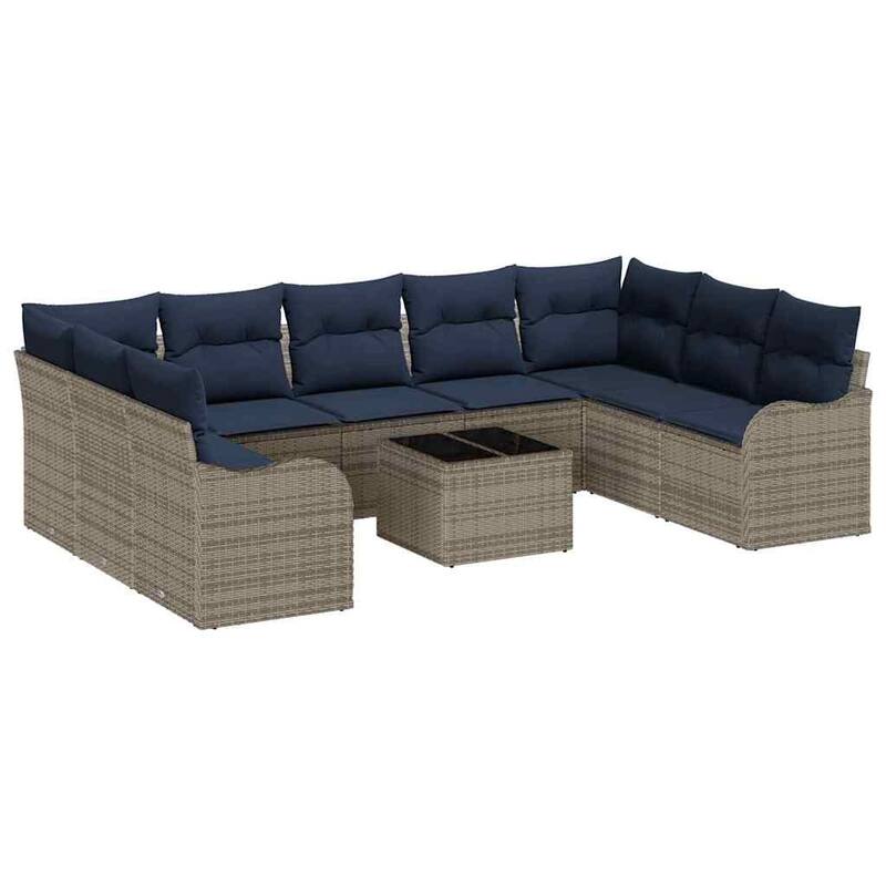 vidaXL 9/10 Garden Sofa Set with Cushions Black/Brown/Grey Poly Rattan - 113.8 x 69.9 x 27.2