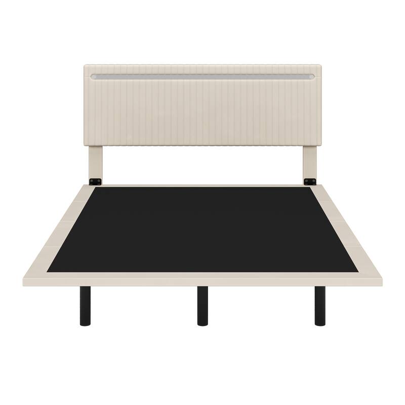 Full Size Modern Upholstered Floating Bed Frame with RGB LED Lights, Adjustable Headboard, Velvet Fabric, No Box Spring Needed