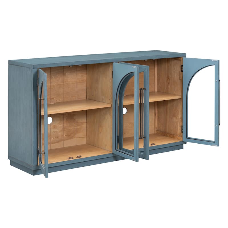 Vintage 4-Door Sideboard with Metal Handles and Adjustable Shelves for Kitchen, Dining Room, Living Room