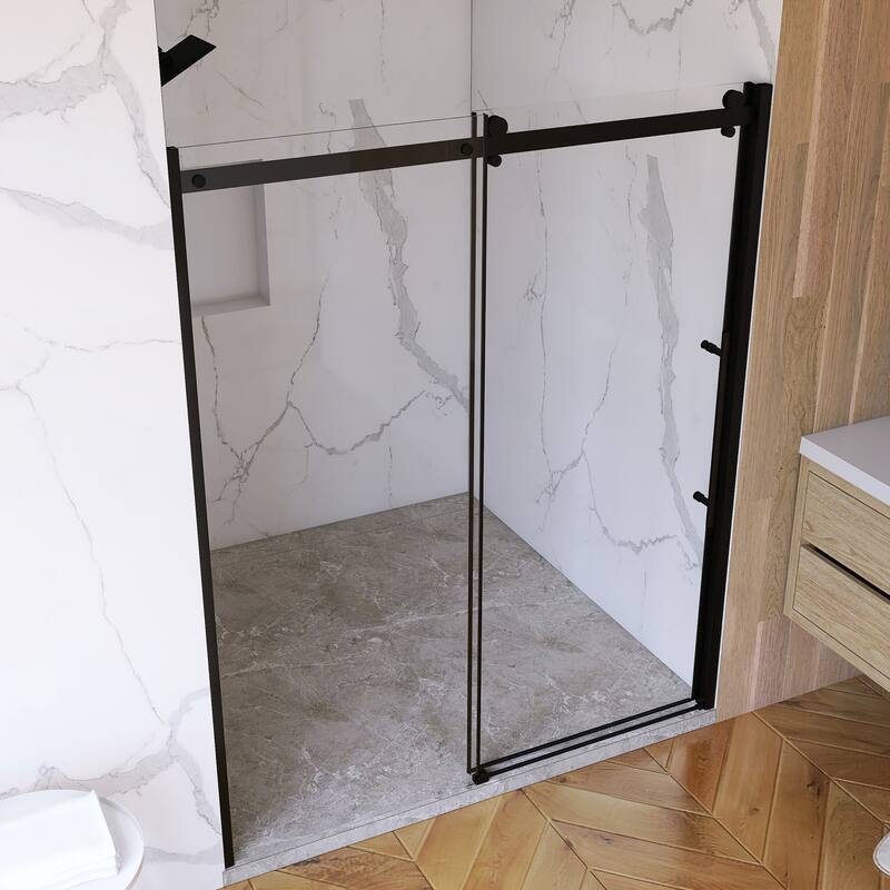 60'' x 72'' Single Sliding Frameless Shower Door in Matte Black - 60'' x 0.25'' x 72''