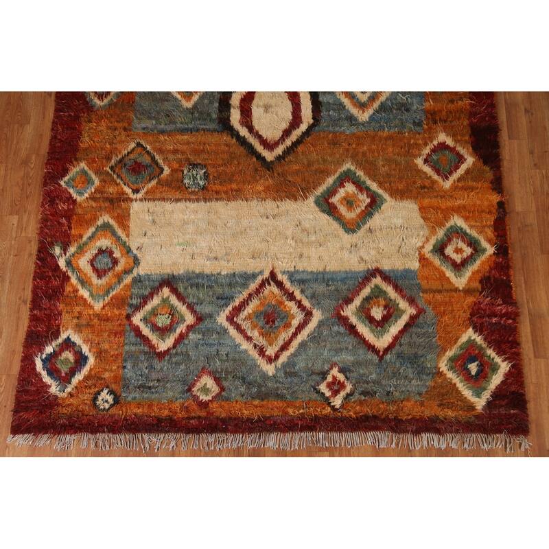 Hand Knotted Oriental 100% Wool Carpet Modern Tribal Oranges & Rust Moroccan Area Rug - 9' 11'' X 6' 8''