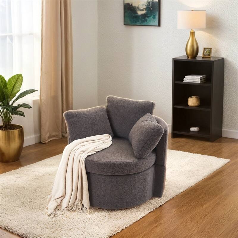 Teddy Fabric Swivel And Storage Chair w/Back Cushion For Living Room