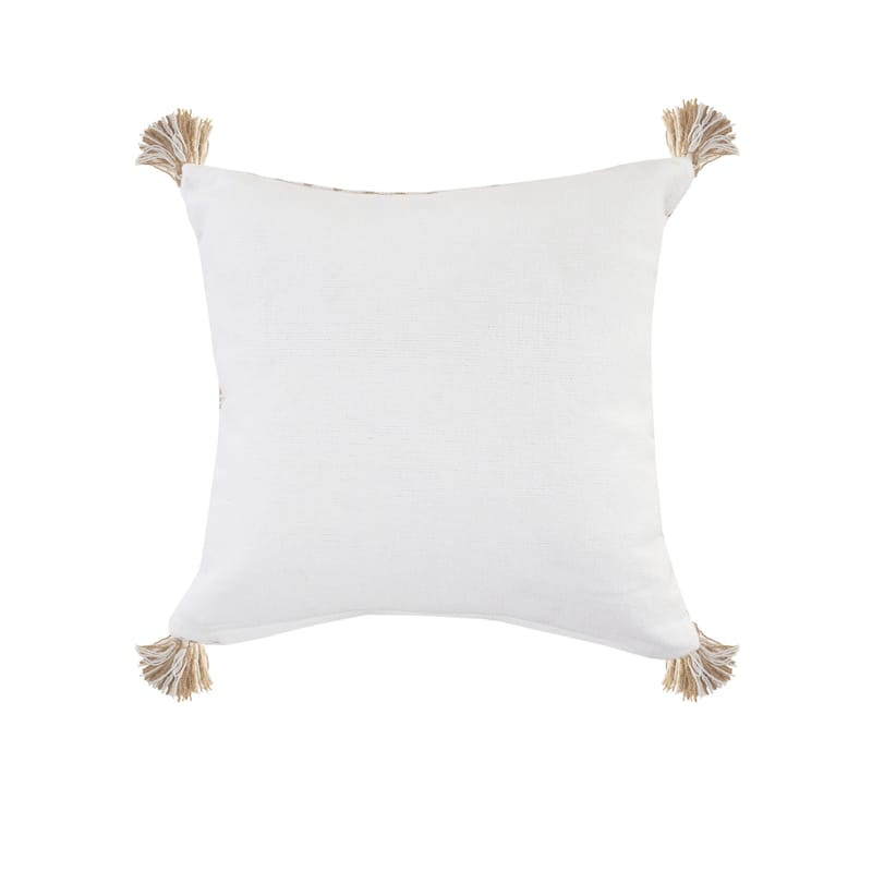 Sevita Ivory and Jute Geometric and Tasseled Throw Pillow