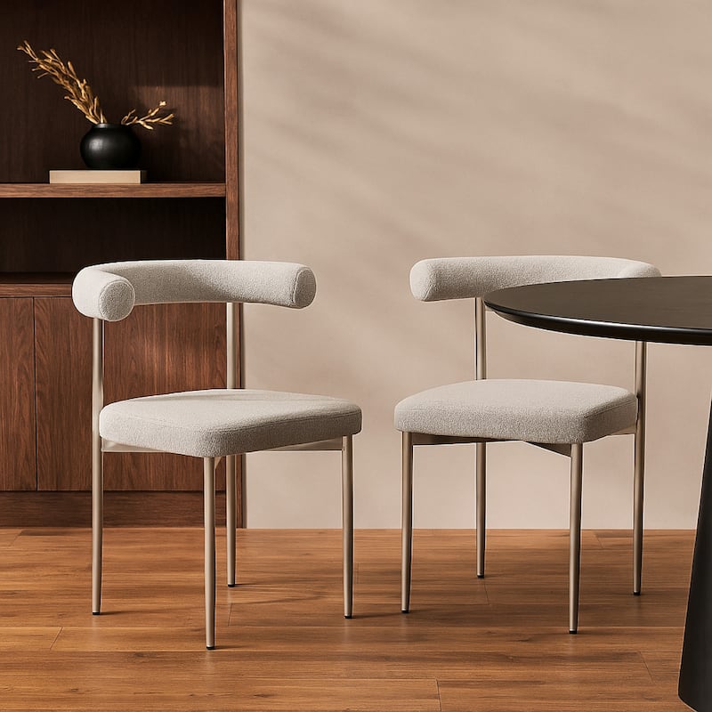 Shany Dining Chair Set of 2, Brushed Steel Curved Back, Gray Polyester