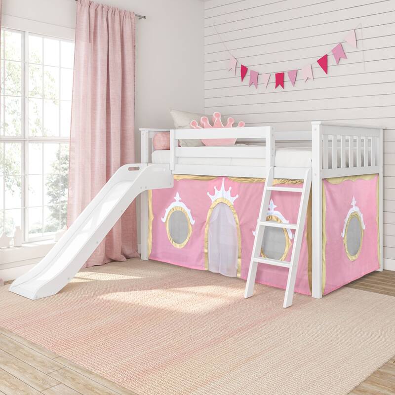 Max and Lily Classic Twin-Size Low Loft with Easy Slide and Curtain - White