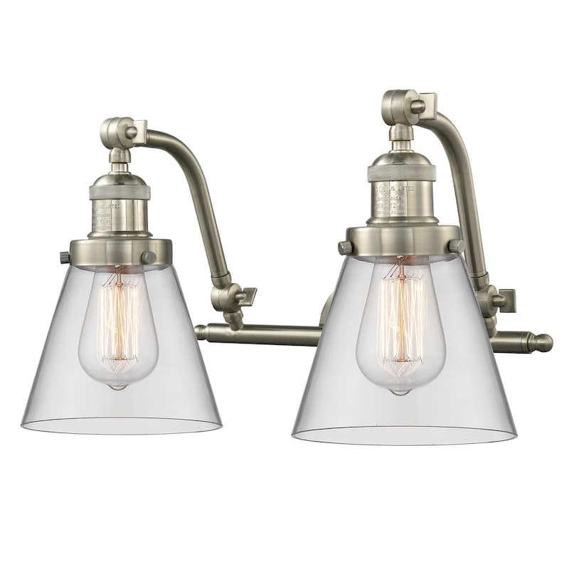 Innovations Lighting Small Cone 2 Light 18" Wide Bathroom Vanity Light - Satin Brushed Nickel / Clear