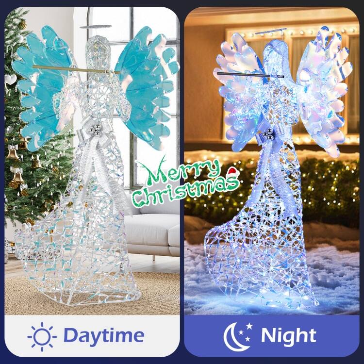Clear-Blue Metal PVC 3D Lighted Angel with 250 LED Lights for Christmas Decor - 3 ft x 12.5" x 5.2 ft