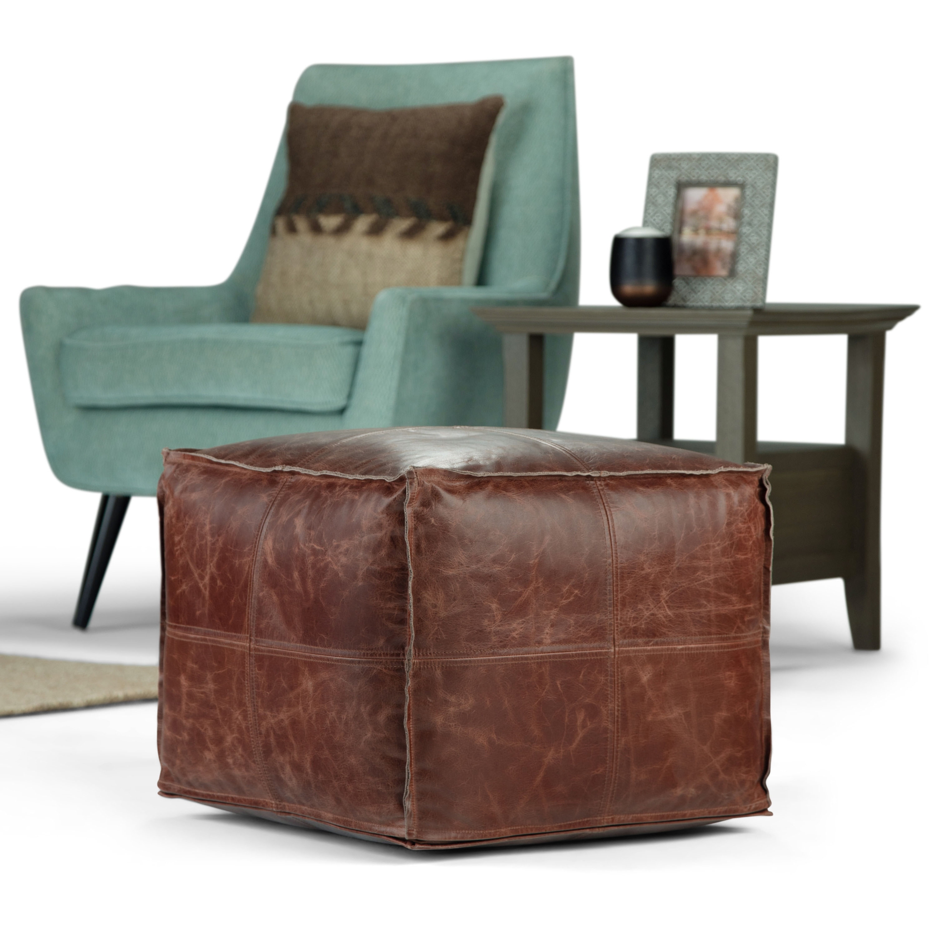 WYNDENHALL Wendal 18 inch Wide Square Top Stitch Pouf