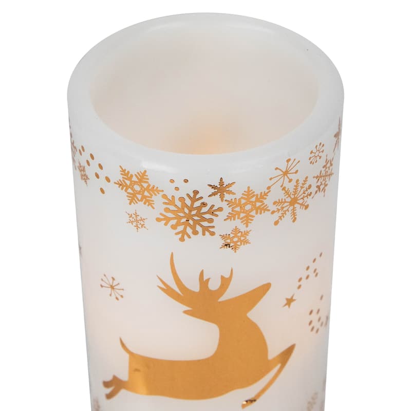 LED Reindeer Flameless Flickering Wax Pillar Christmas Candles - 6" - Set of 3