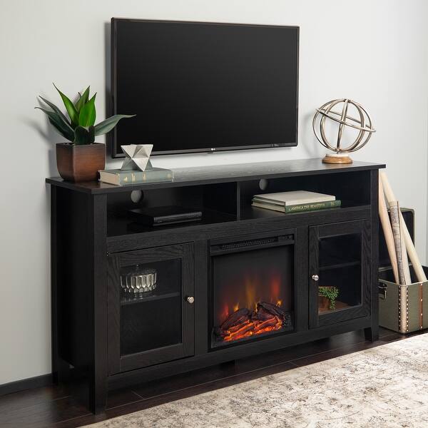 Shop Black Finish 58 Inch 2 Door Fireplace Tv Stand Console On Sale Overstock 11989978
