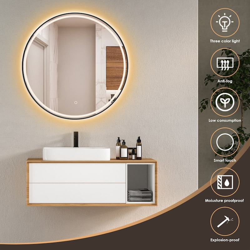 Altair Palme Round Framed Bathroom LED Lighted Wall Mirror
