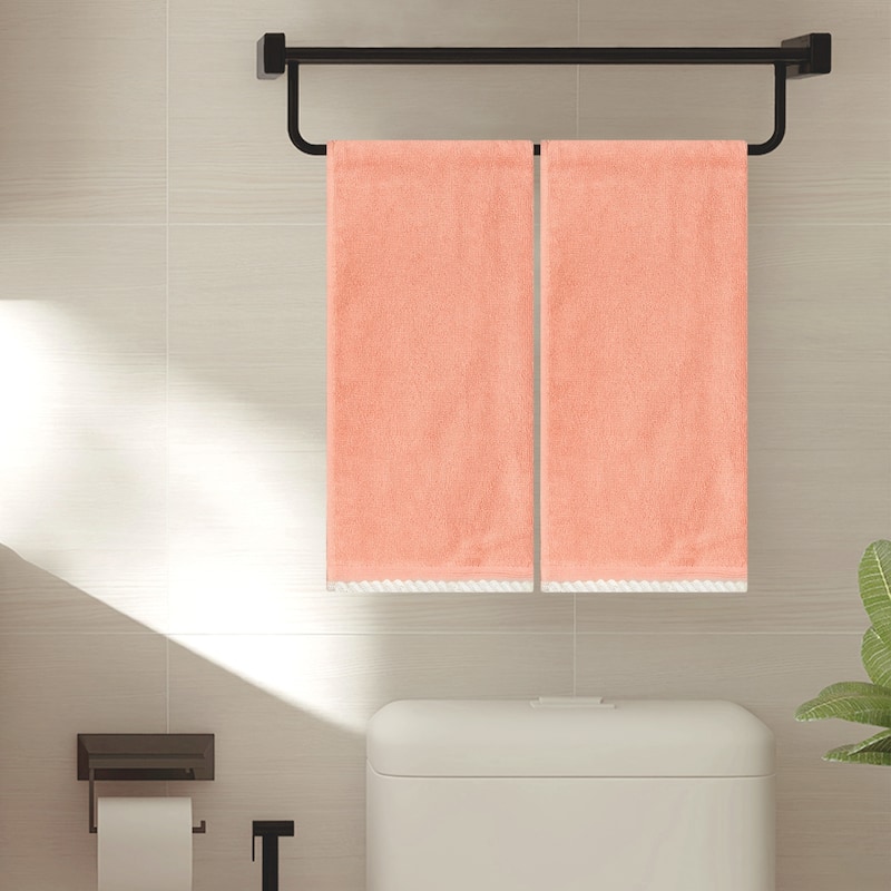 Solid Cotton Hand Towels, Absorbent and Quick Drying Towel for Bathroom, Travel, Camp 14" x 28" Light Red - Light Red - 2 Pack