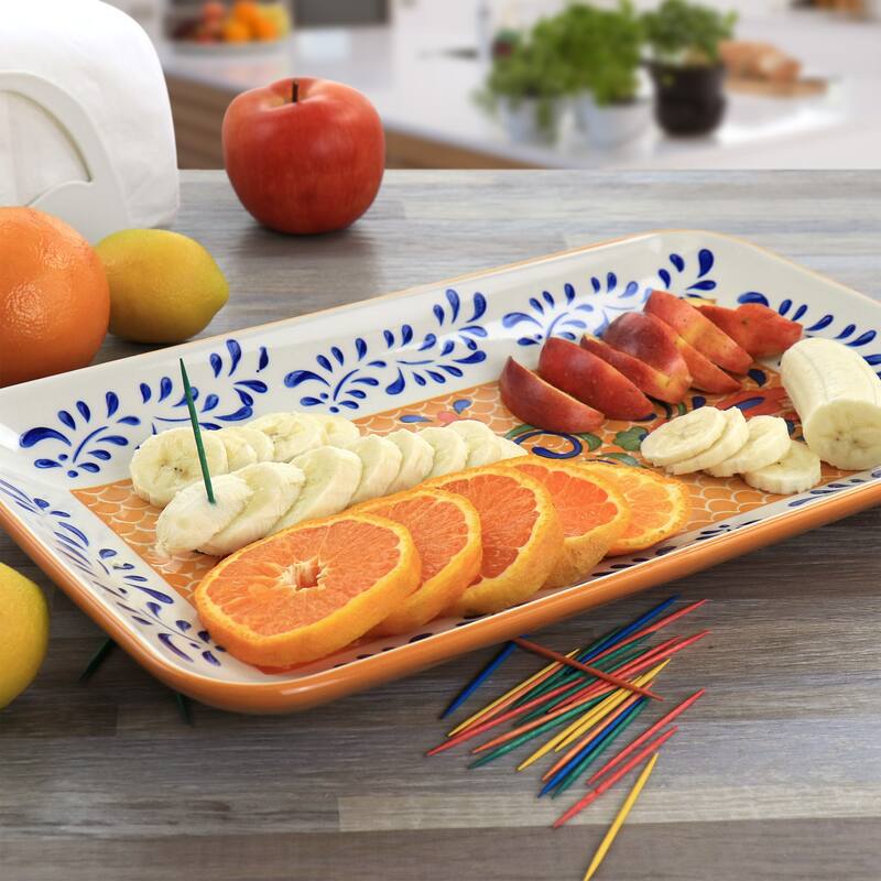 Floral Pattern Rectangle Stoneware Serving Dish