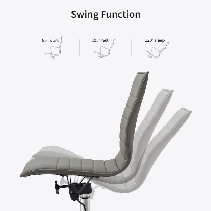 Set of 2 Modern Drafting Chair Upholstered PU Leather Ribbed Armless Mid Back with High Adjustable Base & Leg Rest