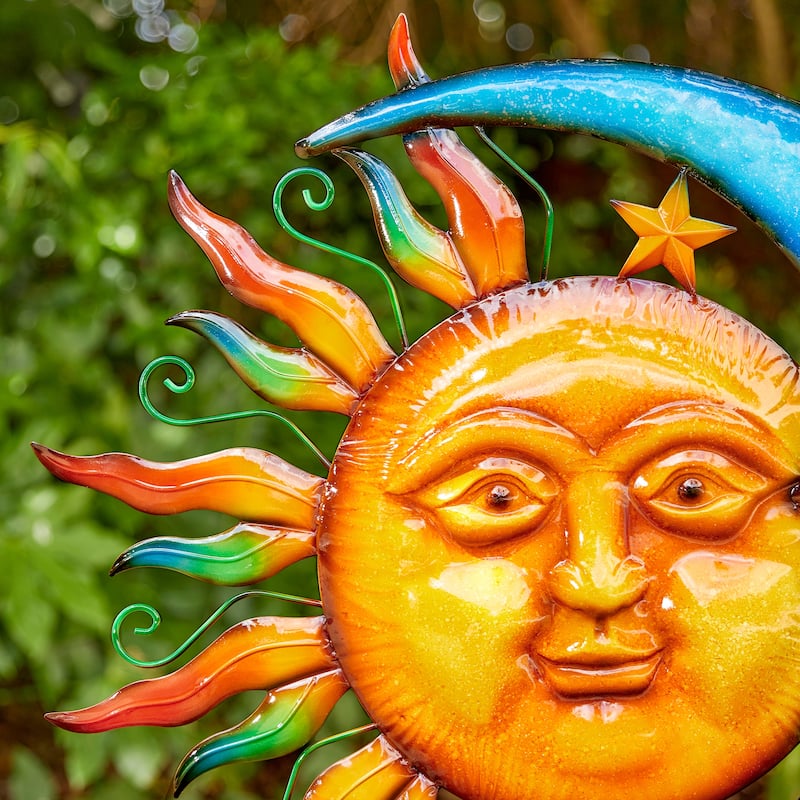 Glitzhome 36.25''H Metal Sun and Moon Wall Decor Yard Stake for Indoor and Outdoor