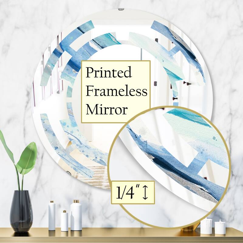 Designart 'Blue Silver Spring I' Printed Modern Round or Oval Wall Mirror - Space