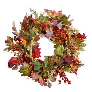 Leaves and Berries Artificial Fall Harvest Wreath - 20-Inch Unlit - 20 ...