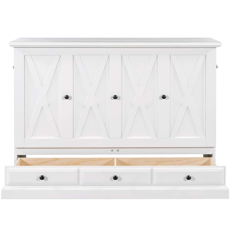 Murphy Bed Chest Cube Cabinet Bed with Charging Station and Large Storage Drawer