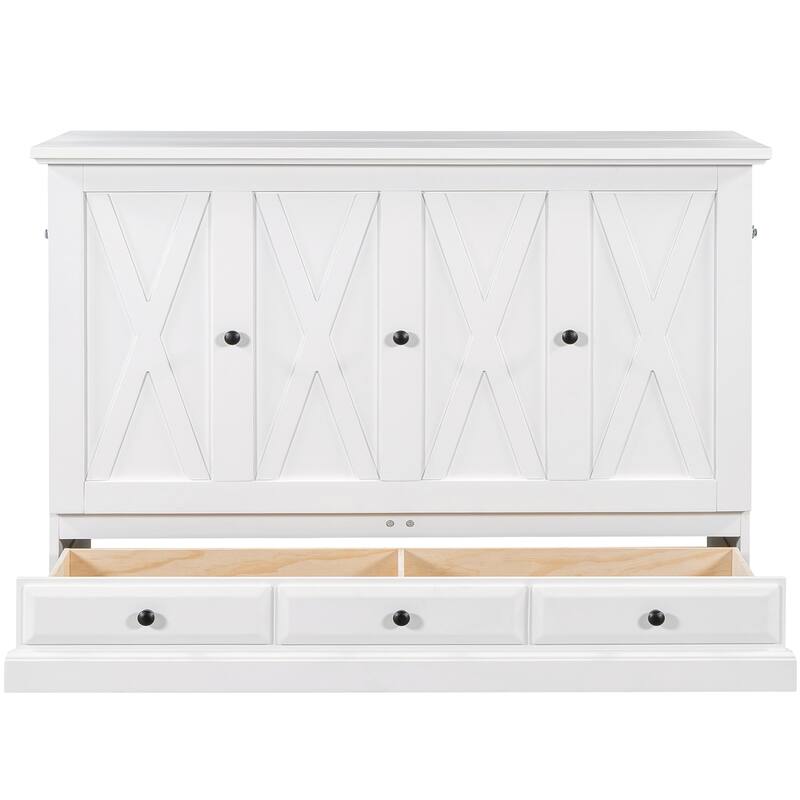 Solid Pine Murphy Bed with Charging Station & Storage Drawer