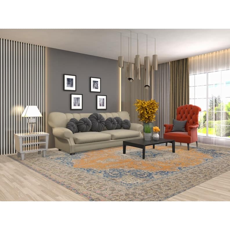 Hand Knotted Oriental 100% Wool Carpet Traditional Floral Oranges & Rust Mashad Area Rug - 12' 3'' X 9' 5''