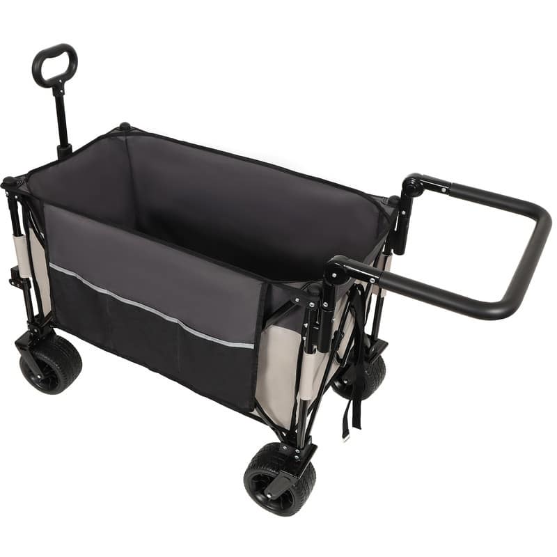 Versatile Push-Pull Folding Wagon Cart – Features 360° Rotating Handle & All-Terrain Wheels, Heavy-Duty Adjustable Design .