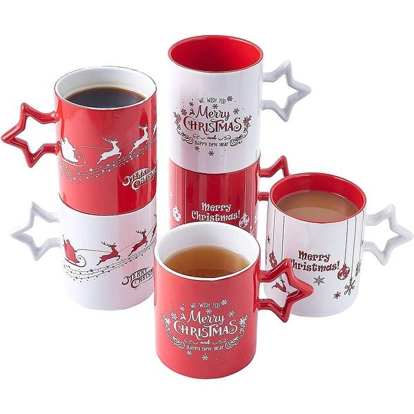 Bruntmors Set of 6 Christmas Coffee Mugs With Large-sized 14 Ounce Holiday  Christmas Themes With Snowflake Star Handle - Bed Bath & Beyond - 32277171