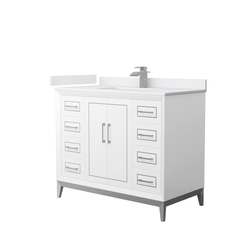 Marlena 42-Inch Single Vanity Set, Cultured Marble Top - White, Nickel Trim, White Cultured Marble Top