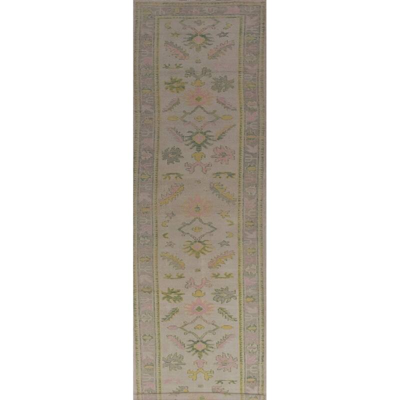 Hand Knotted Oriental 100% Wool Carpet Transitional Geometric Beige & Ivories Oushak Runner Rug - 15' 0'' X 3' 4''