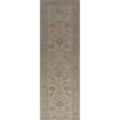 Hand Knotted Oriental 100% Wool Carpet Transitional Geometric Beige & Ivories Oushak Runner Rug - 15' 0'' X 3' 4''