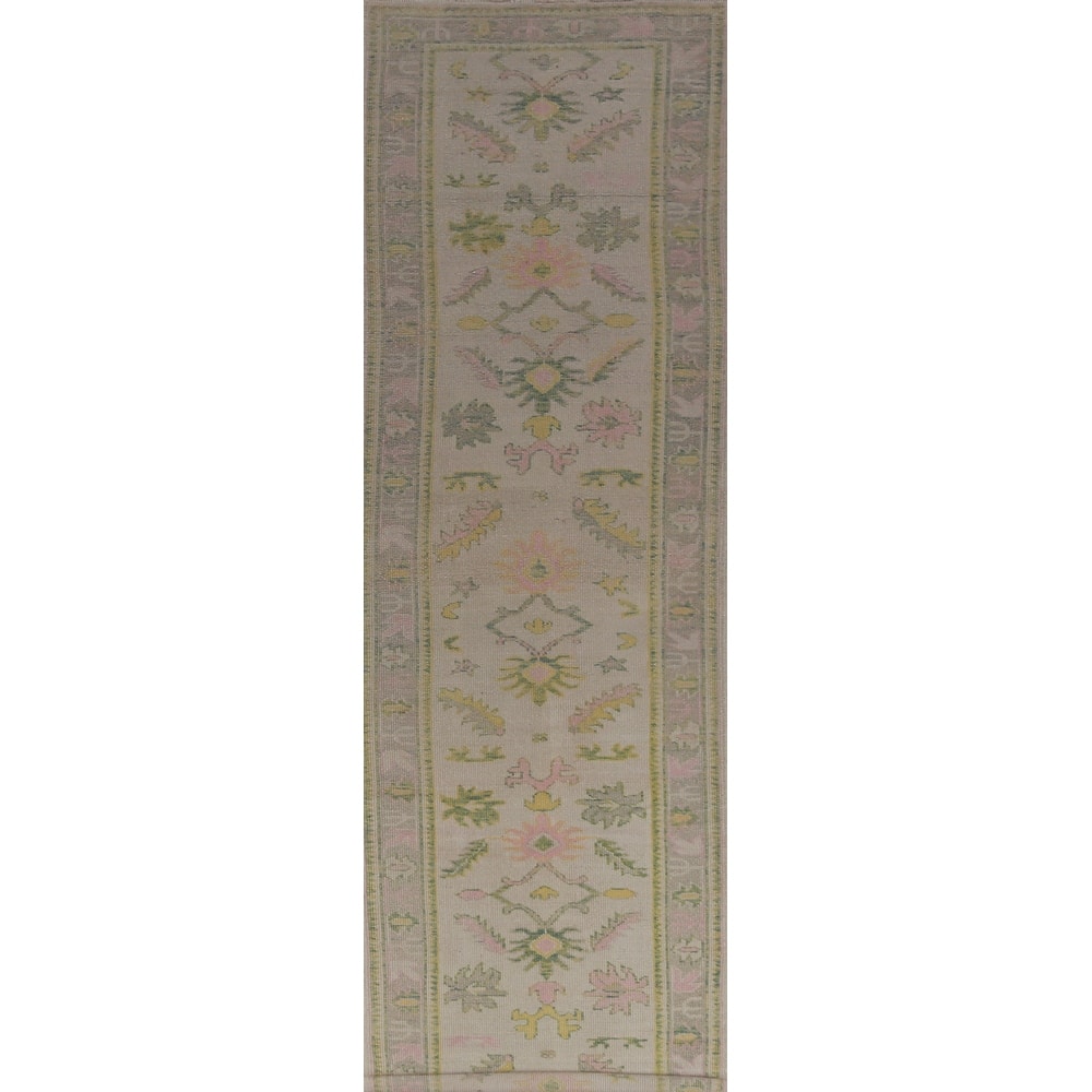 Hand Knotted Oriental 100% Wool Carpet Transitional Geometric Beige & Ivories Oushak Runner Rug - 15' 0'' X 3' 4''