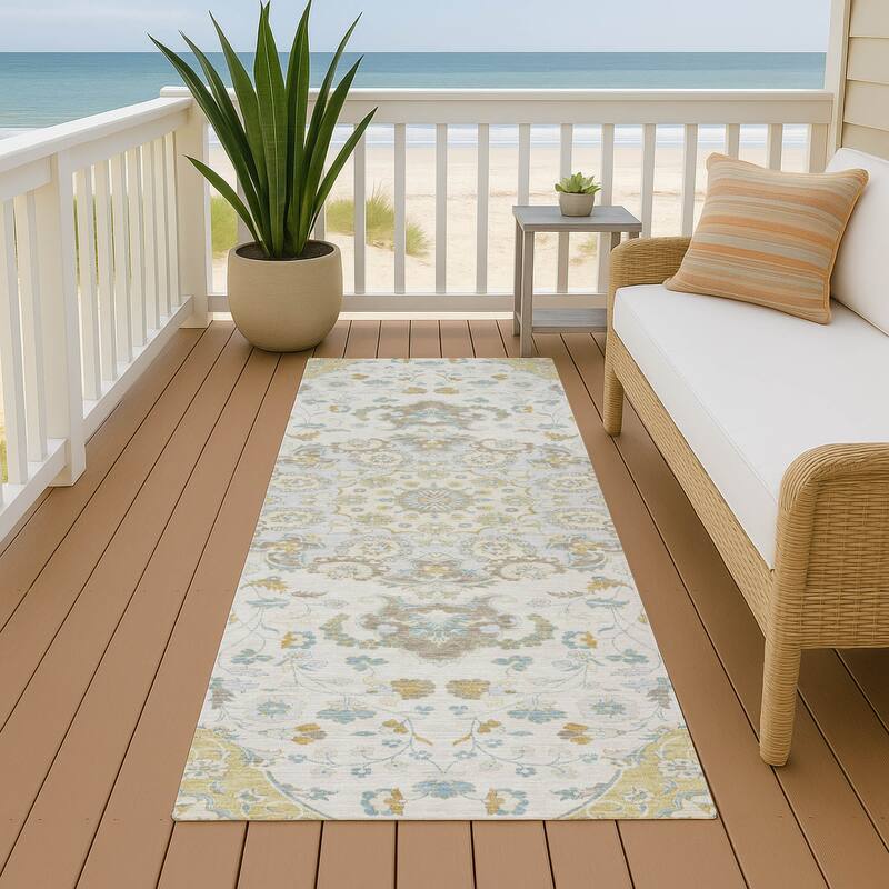 Machine Washable Indoor/ Outdoor Global Eckley Chantille Rug - Ivory - 2'3" x 7'6"