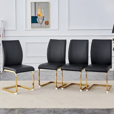 Luxury Simple Arch Chair - Set Of 4 Pu Material High Resilience Dining Chair With Arched Metal Gold Leg