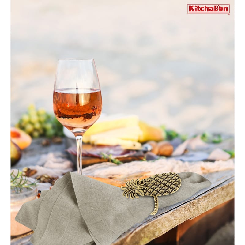 KitchaBon Pineapple Gold Napkin Rings for Table Decor - Set of 6 - 2.55 x 1.2 x 1.65 inches