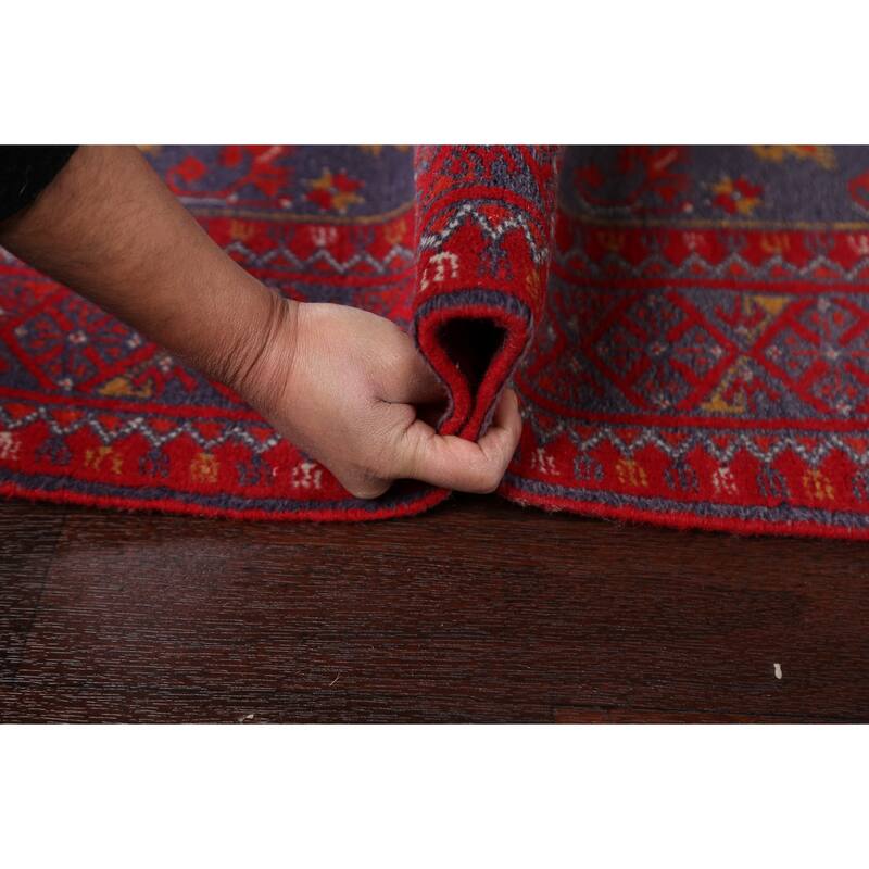 Hand Knotted Oriental 100% Wool Carpet Traditional Floral Navy Blue & Blues Balouch Runner Rug - 9' 5'' X 2' 8''