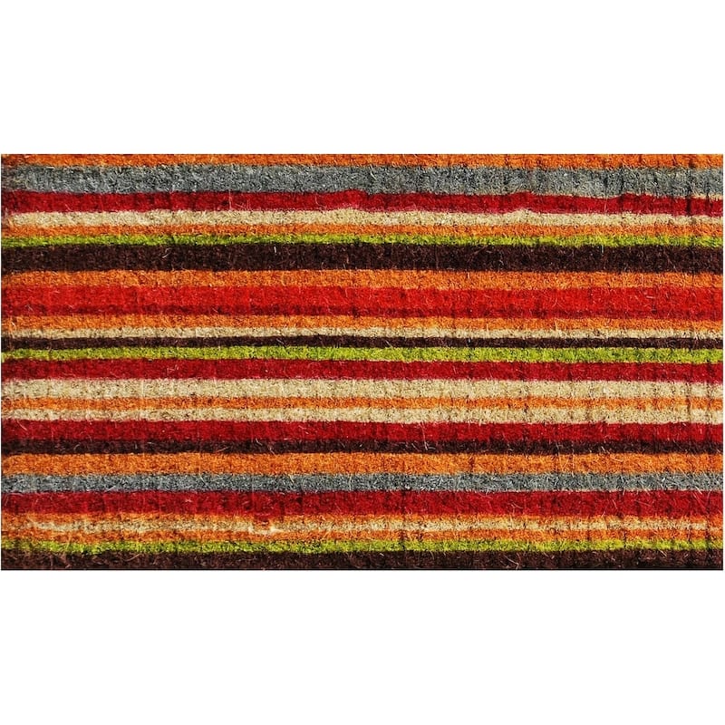 HomeRoots 24" X 36" Red Orange And Green Variegated Stripe Outdoor Coir Door Mat - 24.00' X '36.00