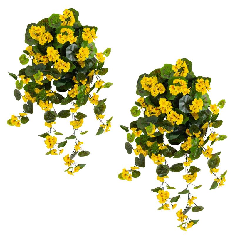 29-in UV Resistant Artificial Geranium Hanging Plant - Set of 2