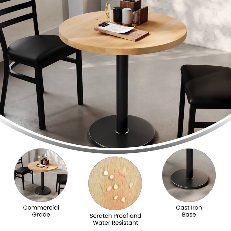Round Solid Wood Commercial Tabletop with 18" Round Dining Height Base - 30"W x 30"D x 29.5"H