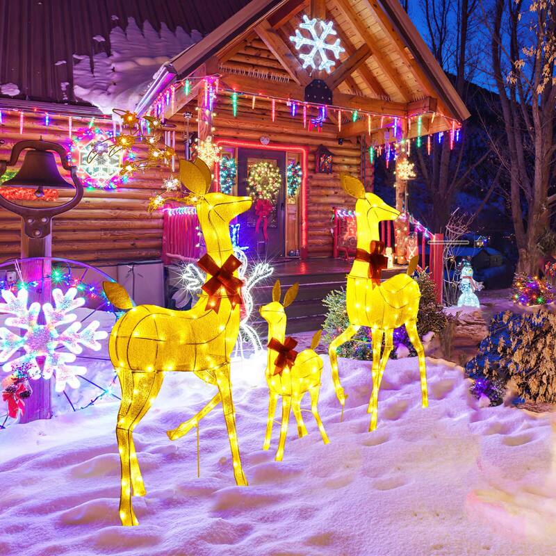3 PCS Christmas Lighted Reindeer Family Set Light up Christmas Décor - Multi