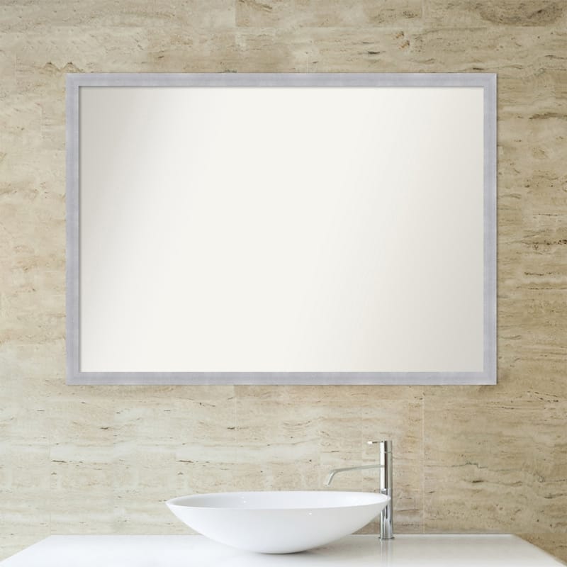 Non-Beveled Bathroom Wall Mirror - Grace Brushed Nickel Narrow Frame