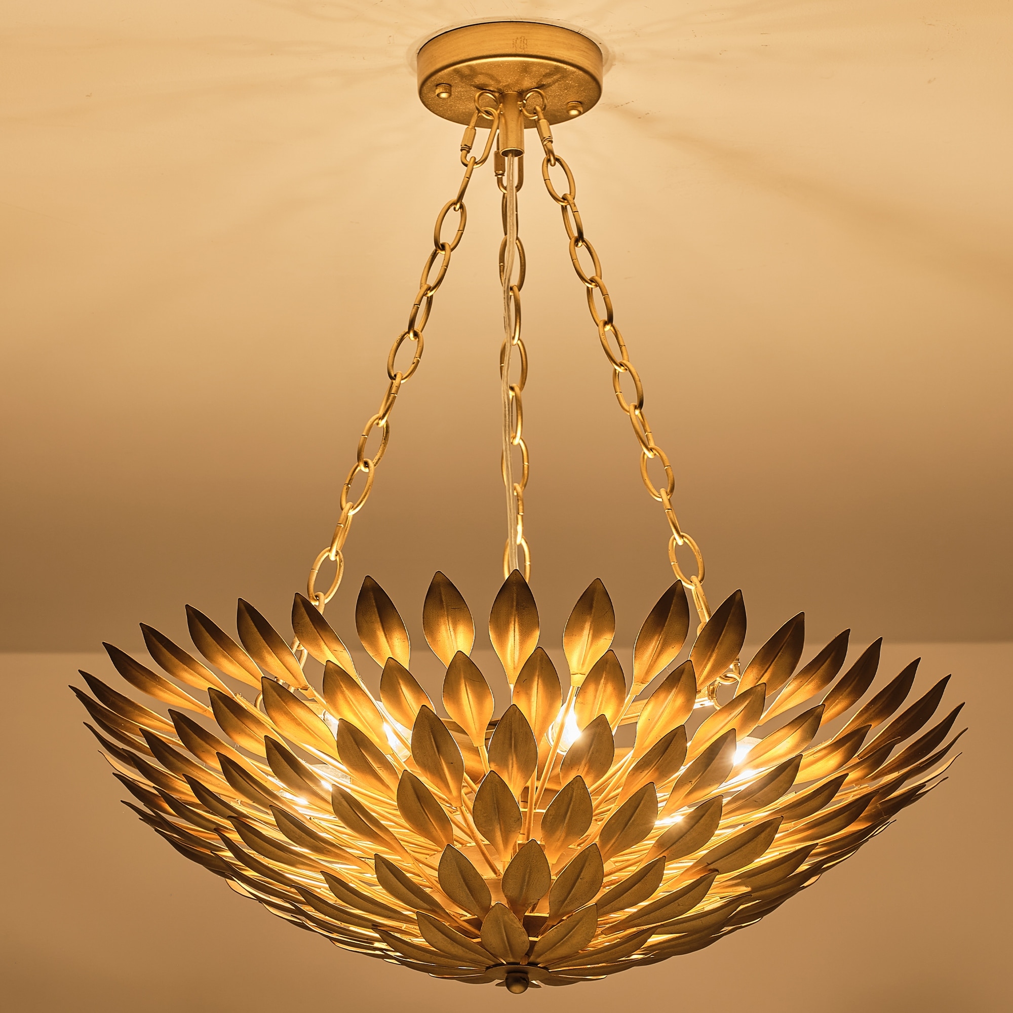Antique Gold 6-Light Olive Leaf Convertible Chandelier Light