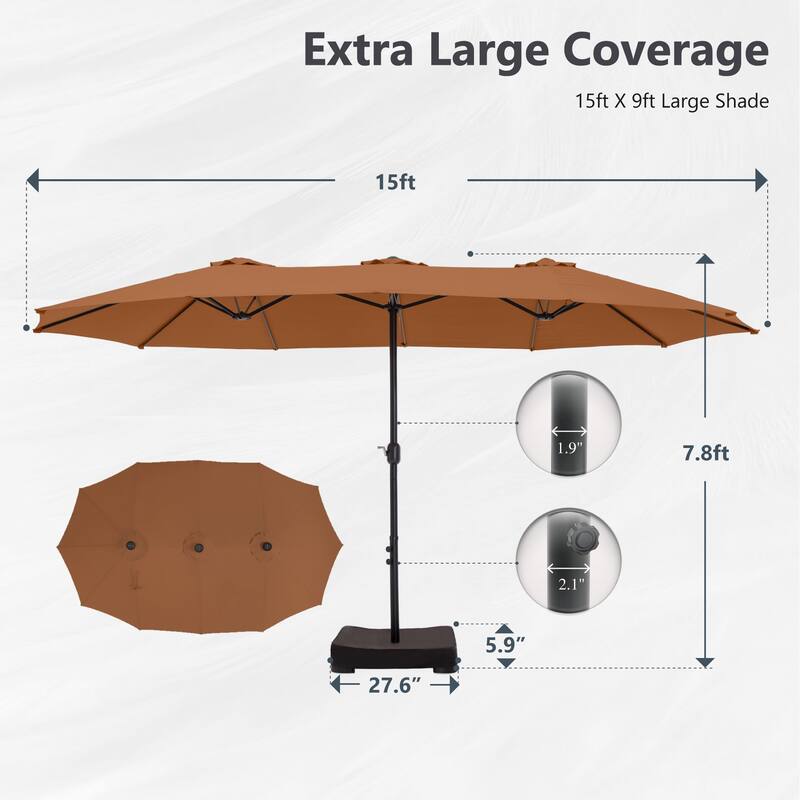 MAISON ARTS 15ft Double-Sided Patio Extra Large Twin Umbrella with Base Included