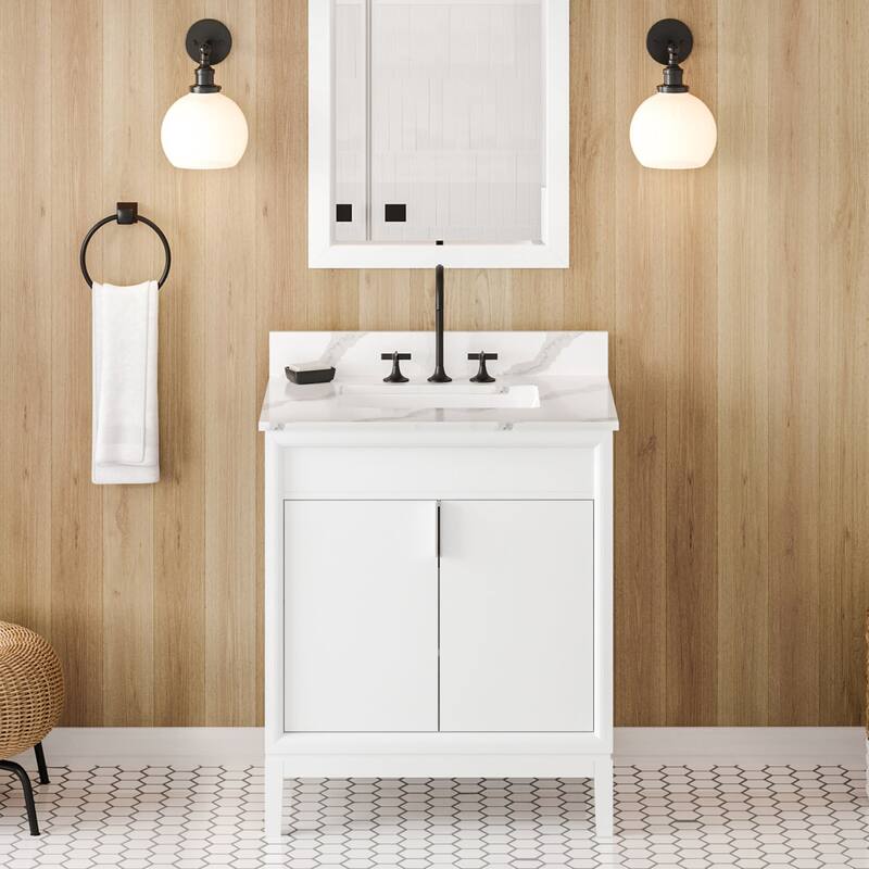 Jeffrey Alexander VKITTHE30R-QUARTZ Theodora II 30" Free Standing - White / Calacatta Vienna