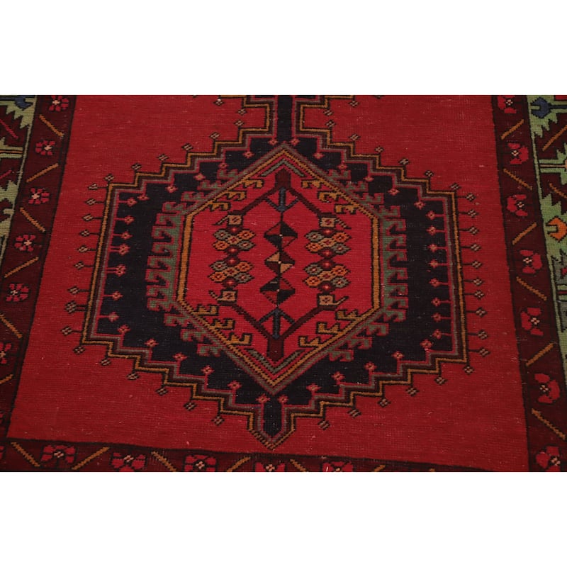 Hand Knotted Oriental 100% Wool Carpet Traditional Geometric Red Ardebil Runner Rug - 10' 6'' X 3' 8''