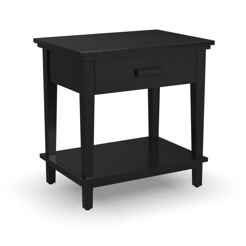 Oak Park Black Wood King Bed and Two Nightstands